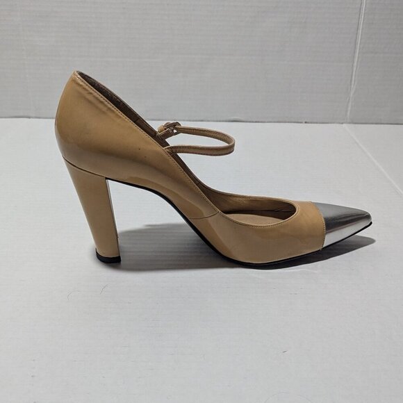 Stuart Weitzman Nude Heels Silver Toe Sz 10 Block heel - Picture 7 of 13